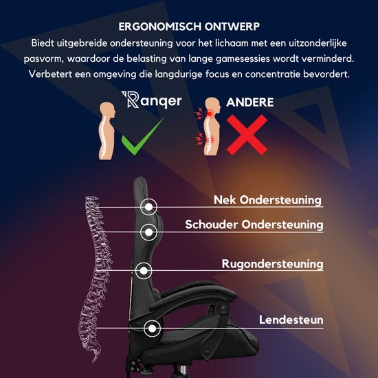 Ranqer Apollo Bureaustoel - Gaming stoel / Gaming Chair - Gamestoel - zwart