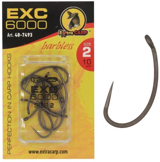 EXC '6000' Karper Haken - Haakmaat #4 - 10 stuks - BARBLESS - Weerhaakloze Karper Haak - Carp Hooks - voor Karper Onderlijnen