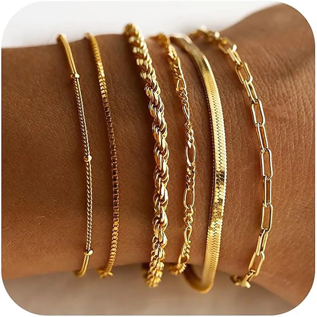 Joboly Armbanden Set 6-delig Goudkleurig - Dames Armbandjes - Schakel Armband - 17 cm + 5 cm