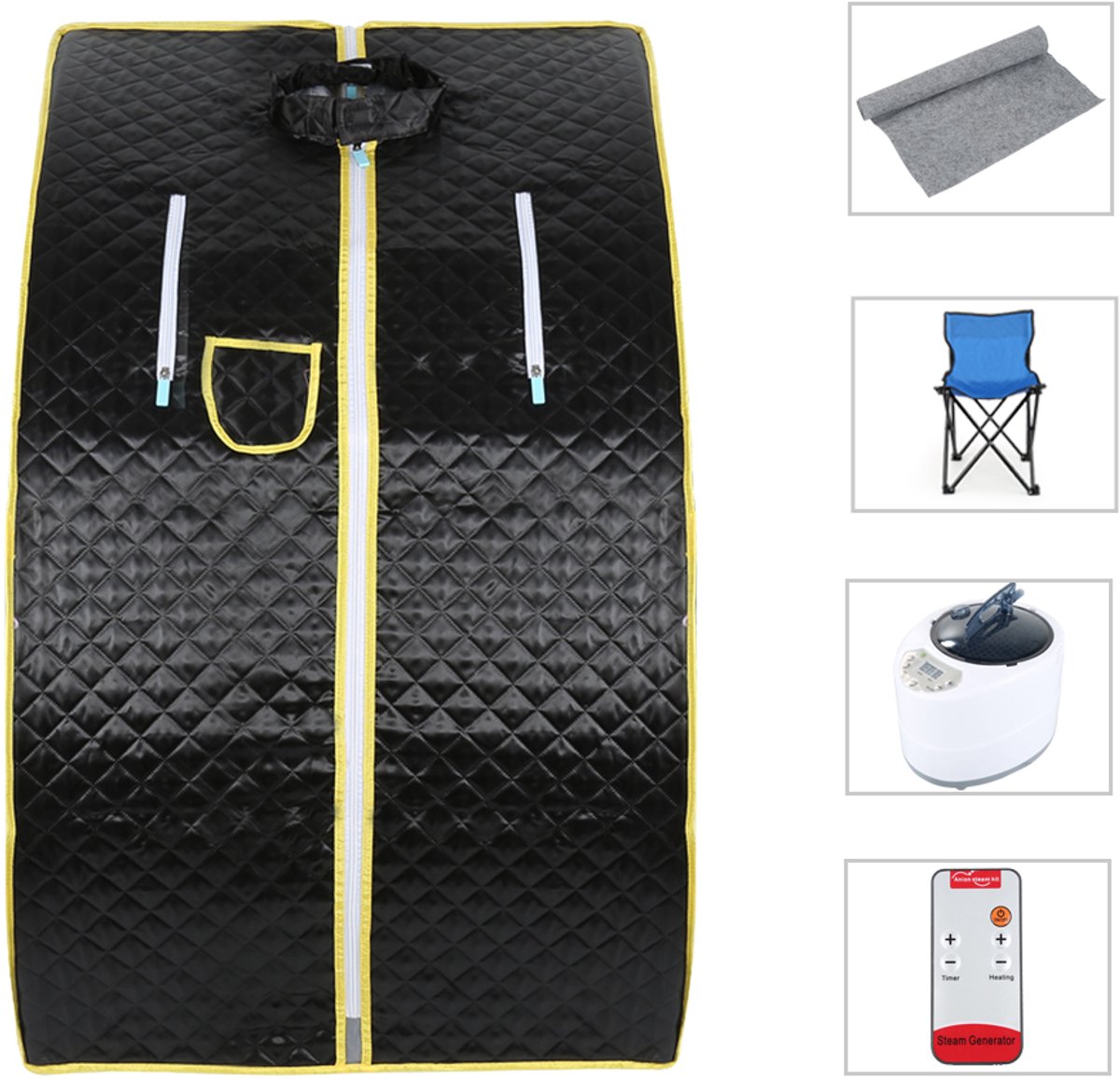 PIPIPOXER-Draagbare 1,8" stoomsauna, afslankende sauna, stoomcabine, gewichtsverliestherapie, 1000W, zwart