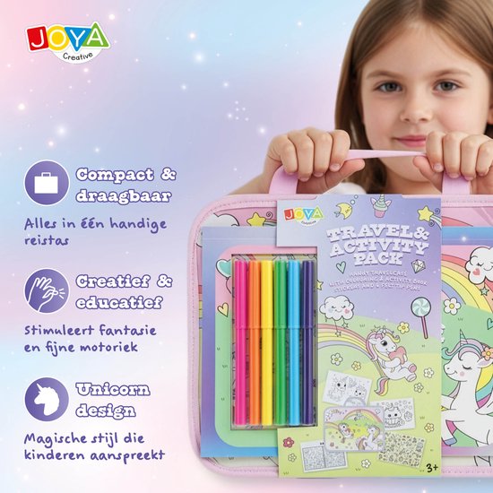 Unicorn Reispakket - Kleurboek en Tekenpakket Meisjes voor Onderweg - Reisspeelgoed met Stickerboek en Doeboek - Vakantieboek - Joya Creative