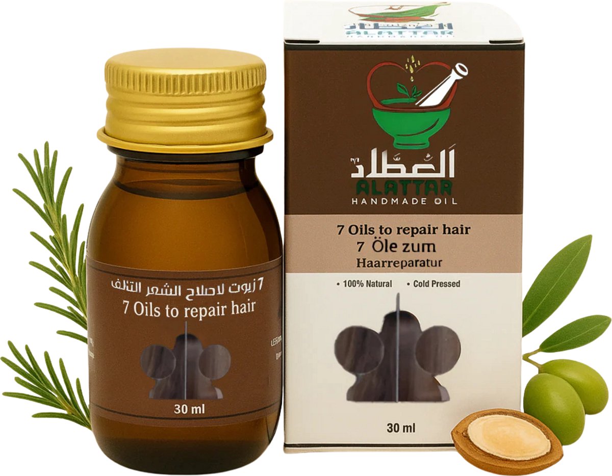 RNCosmetics - 7-Oliën Mix Haarolie 30ml – Intensieve Hair Repair voor Droog & Beschadigd Haar – Herstelt, Voedt & Hydrateert – Met Avocado-, Vanille-, Castor-, Lijnzaad-, Amandel-, Kokos- & Sesamolie voor Sterk en Glanzend Haar