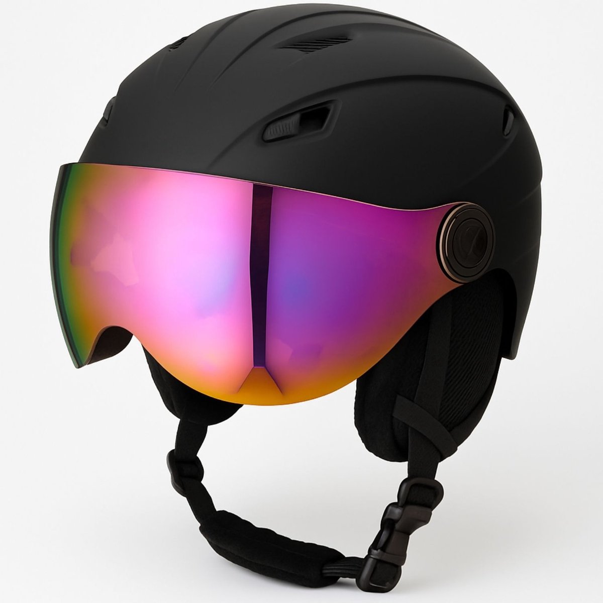 GOOFF Speed skihelm 3-in-1 met oorstukken en olievizier & geïntegreerde skibril - matzwart maat S - 14 ventilatieopeningen, 2 afsluitbaar - extra zachte afwerking - voor mannen en vrouwen