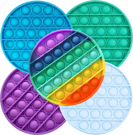 LUVIQ Pop it Fidget Toy – Premium Materiaal – Fidget Toys Pakket – Kerst Cadeautjes - Regenboog, Glow in the Dark, Blauw, Groen, Paars - Rond