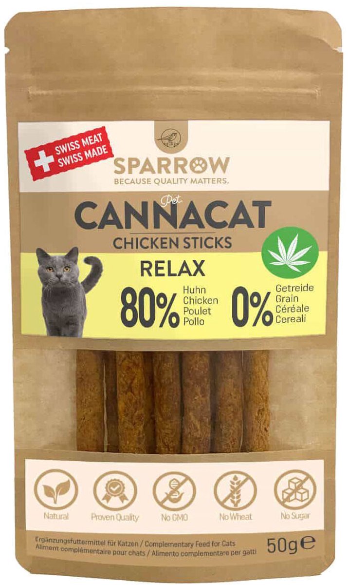 SPARROW Pet CannaCat Kip Sticks met CBD - 50 g
