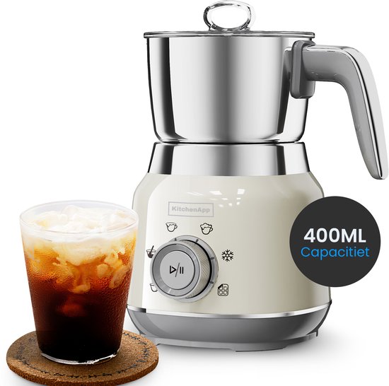 KitchenApp Retro RVS melkopschuimer beige