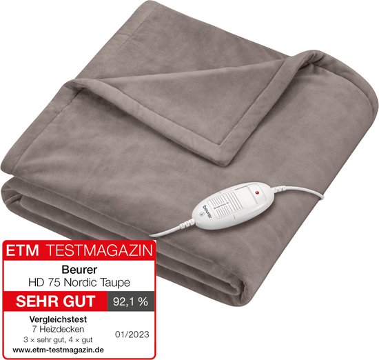Beurer Elektrische Deken - Warmtedeken - 1 persoons 180x130cm - Test: Zeer goed - Automatische uitschakeling - Taupe - 5 Jaar Garantie excl bij Bol.com