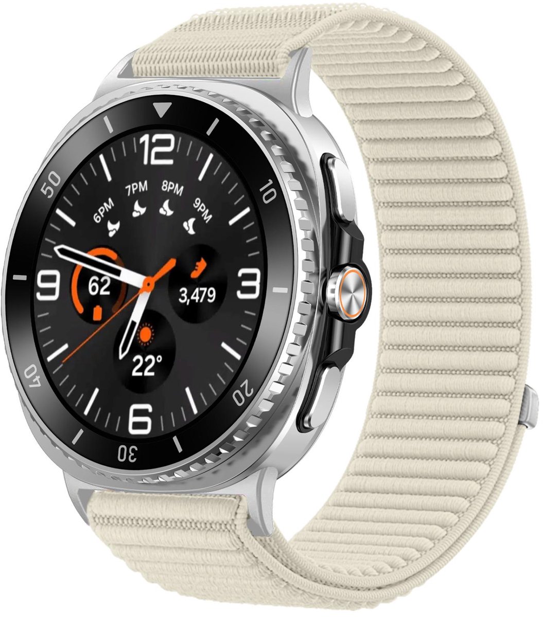 Nylon bandje - geschikt voor Samsung Galaxy Watch 8 (40mm) / Galaxy Watch 8 (44mm) / Galaxy Watch 8 Classic - ribbel met klittenbandsluiting - starlight