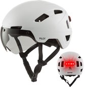 GOOFF® Pilot 3-in-1 Snorfiets Helm met Verlichting en Vizier - Speed Pedelec Fietshelm voor Volwassenen - NTA 8776 - Snorscooter Helm met LED Licht - Goedgekeurd voor Blauw Kenteken en E Bike - Dames en Heren - M - Matwit