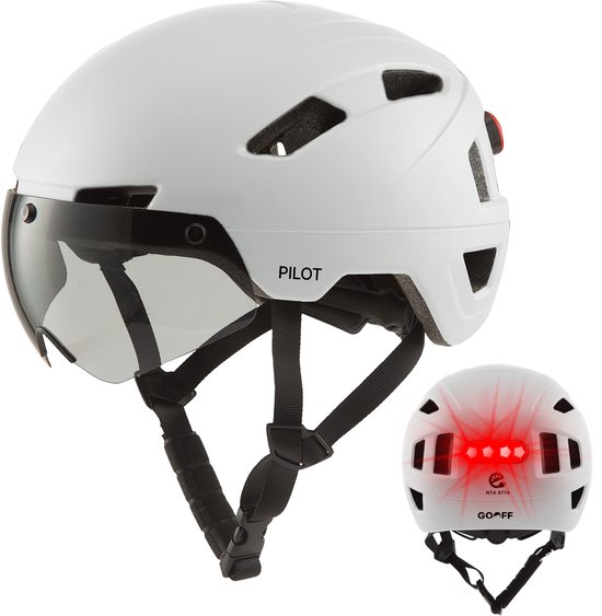GOOFF® PILOT 3 in 1 Snorscooterhelm met afneembaar vizier - matwit - lichtgewicht snorfiets helm - NTA gecertificeerd speed pedelec helm - geschikt voor blauw kenteken snorscooter en snorfiets - maat M - voor vrouwen en mannen