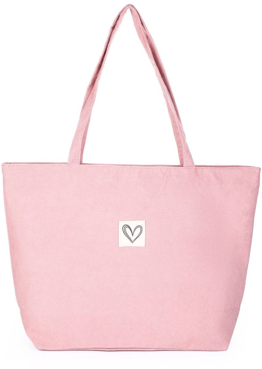 Shopper tas - Trendy draagtas - Corduroy - Oudroze - Rits - Handvaten