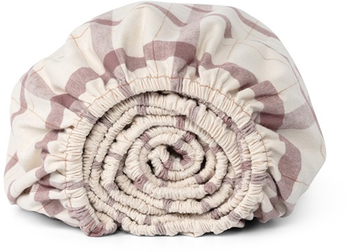 Yumeko hoeslaken flanel mauve check 180x200x30 - Biologisch & ecologisch
