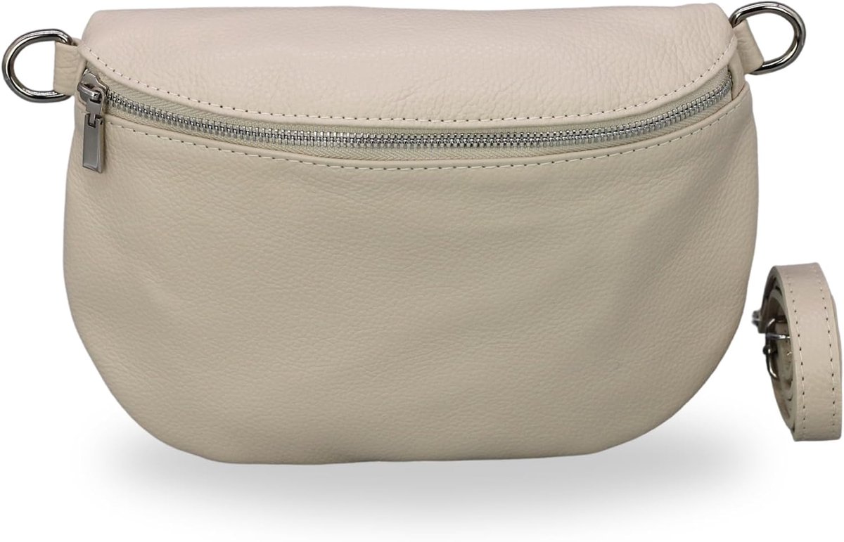 BELCHOME AFIA heuptas voor dames, handgemaakte schoudertas en crossbodytas van echt leer met leren riem en brede schouderband met patroon, 3 vakken, stijlvol, gemaakt in Italië, Beige