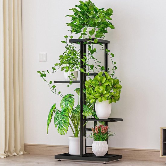 Plantentrap - Plantenrek Binnen - Bloemenrek - Plantenetagere - Plantenladder - Vier Etages - 41x22x82CM -Zwart