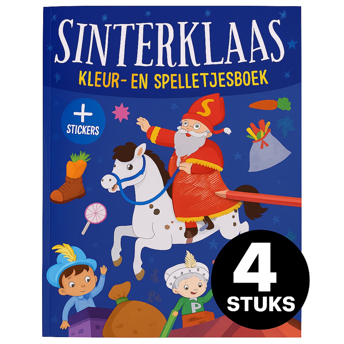 Sinterklaas Kleur- & Doeboeken Set – 4 stuks – 128 pagina’s + 2 Stickervellen – Activiteitenboek Kinderen – Sinterklaas Cadeau vanaf 3 jaar