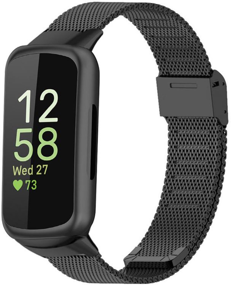 Milanees bandje - geschikt voor Fitbit Inspire 3 - rvs Milanese met gesp sluiting - zwart