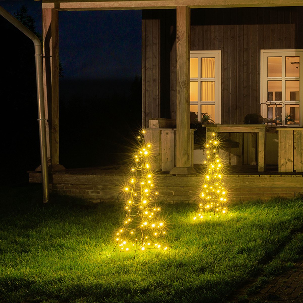 Lumedi Duo-Tree 160 - 1 meter - Led - Kerstboom Buiten - Incl. Deelbare mast - 160 Warm Wit Led Lampjes - Afstandsbediening - Kerstverlichting voor buiten