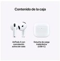 Contenu de la boîte : AirPods 4 blancs avec réduction du bruit et boîtier de chargement sans fil blanc (USB-C).