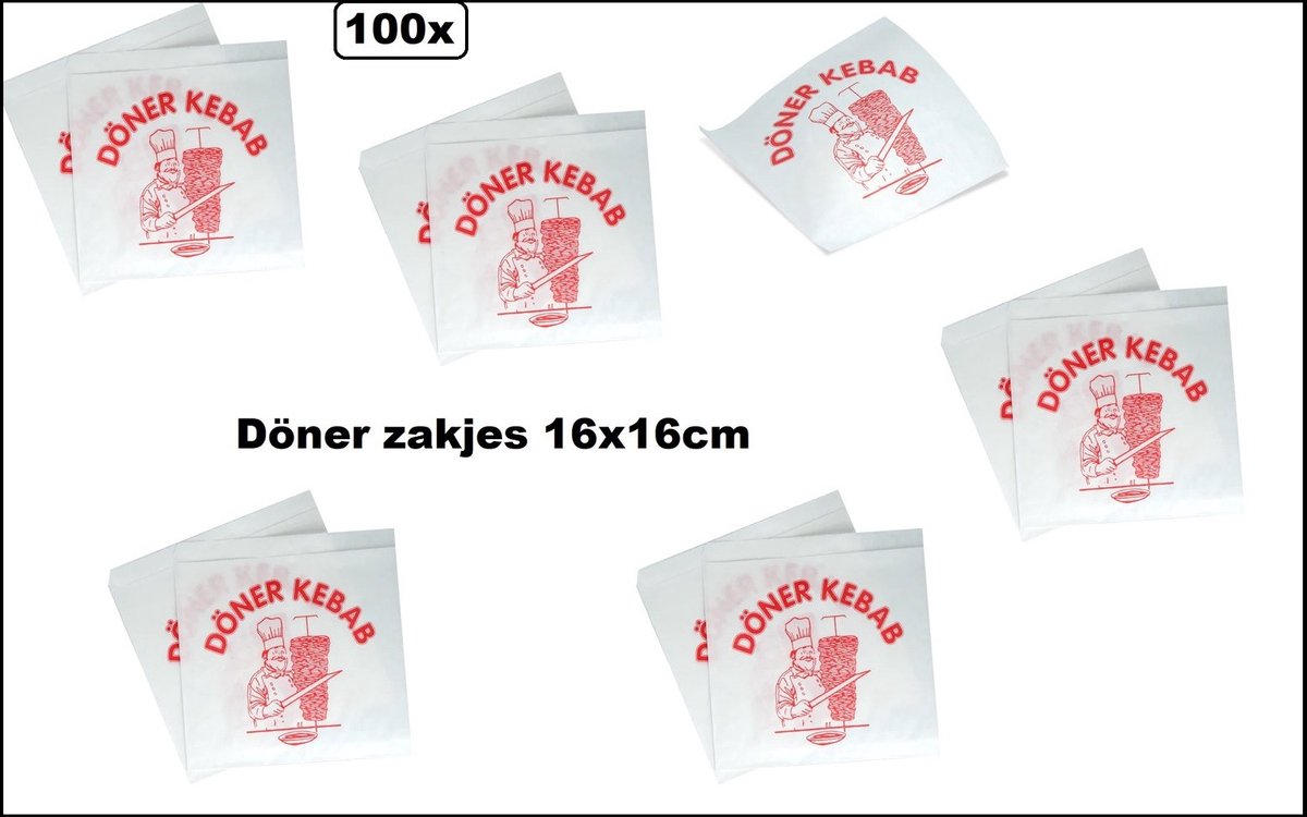 100x Broodje / Döner zakjes 16x16cm - Doner kebab - Belegde broodjes Food eten 100% biologisch afbreekbaar belegde broodjes
