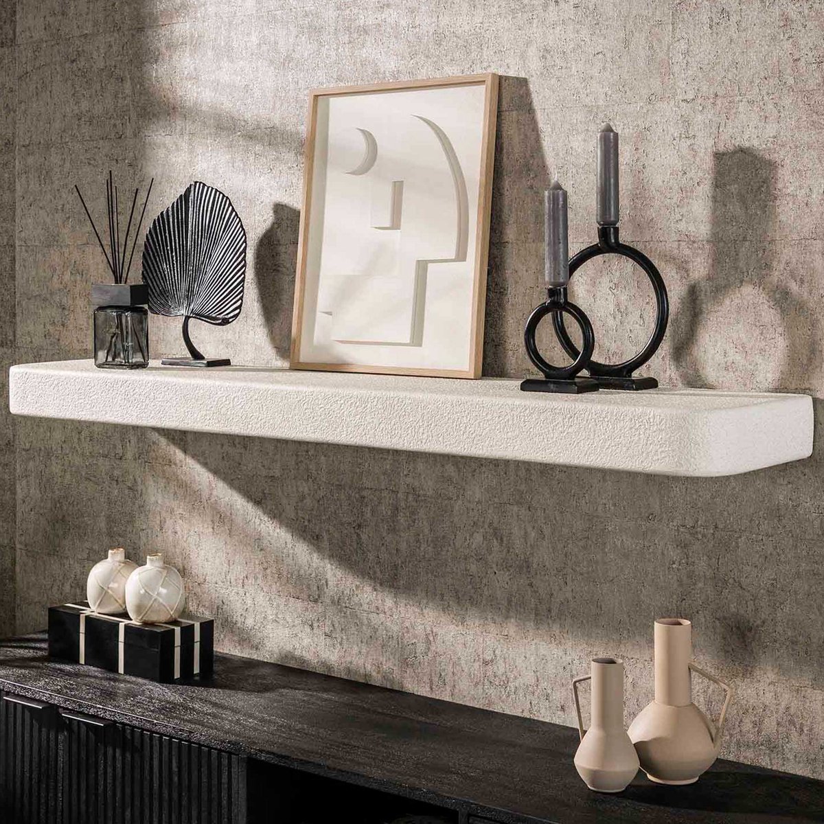 Wandplank Solero 150 Cm-marmer Composiet - Emob - Wandrek - Wit - Composiet