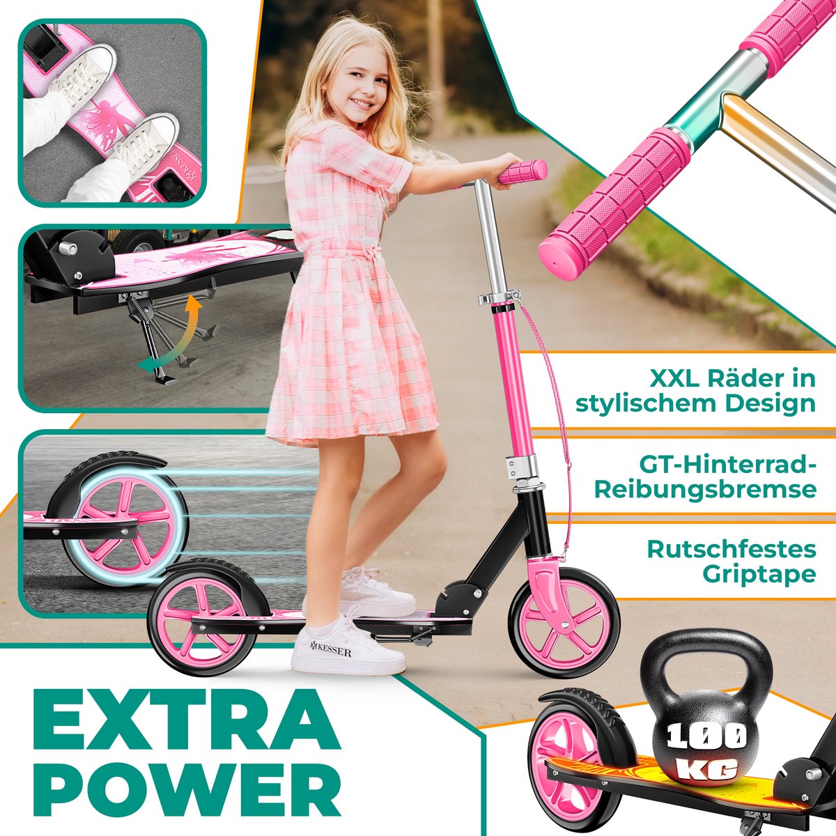 KESSER® Kinderstep Scooter | Opvouwbare Scooter voor Kinderen | Cityscooter | Voetrem | In hoogte verstelbaar Kinderstepjes - Fairy Roze