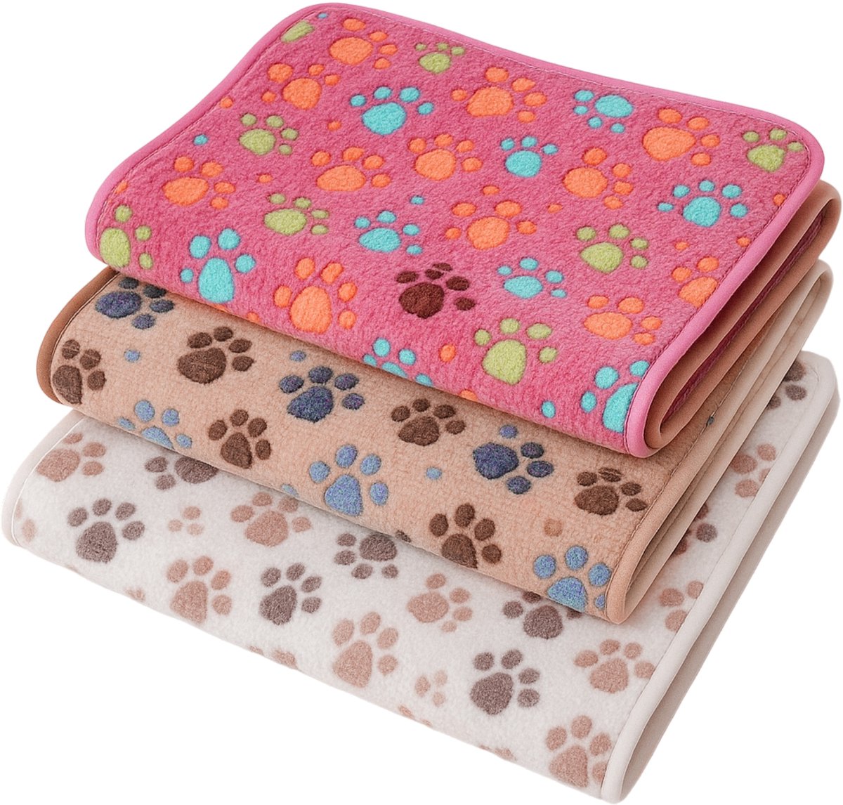 longziming Honden deken met pootafdrukken - Zachte deken voor hond en kat - Warm slaapkleed - Wit, koffie, roze - M(60×40cm)
