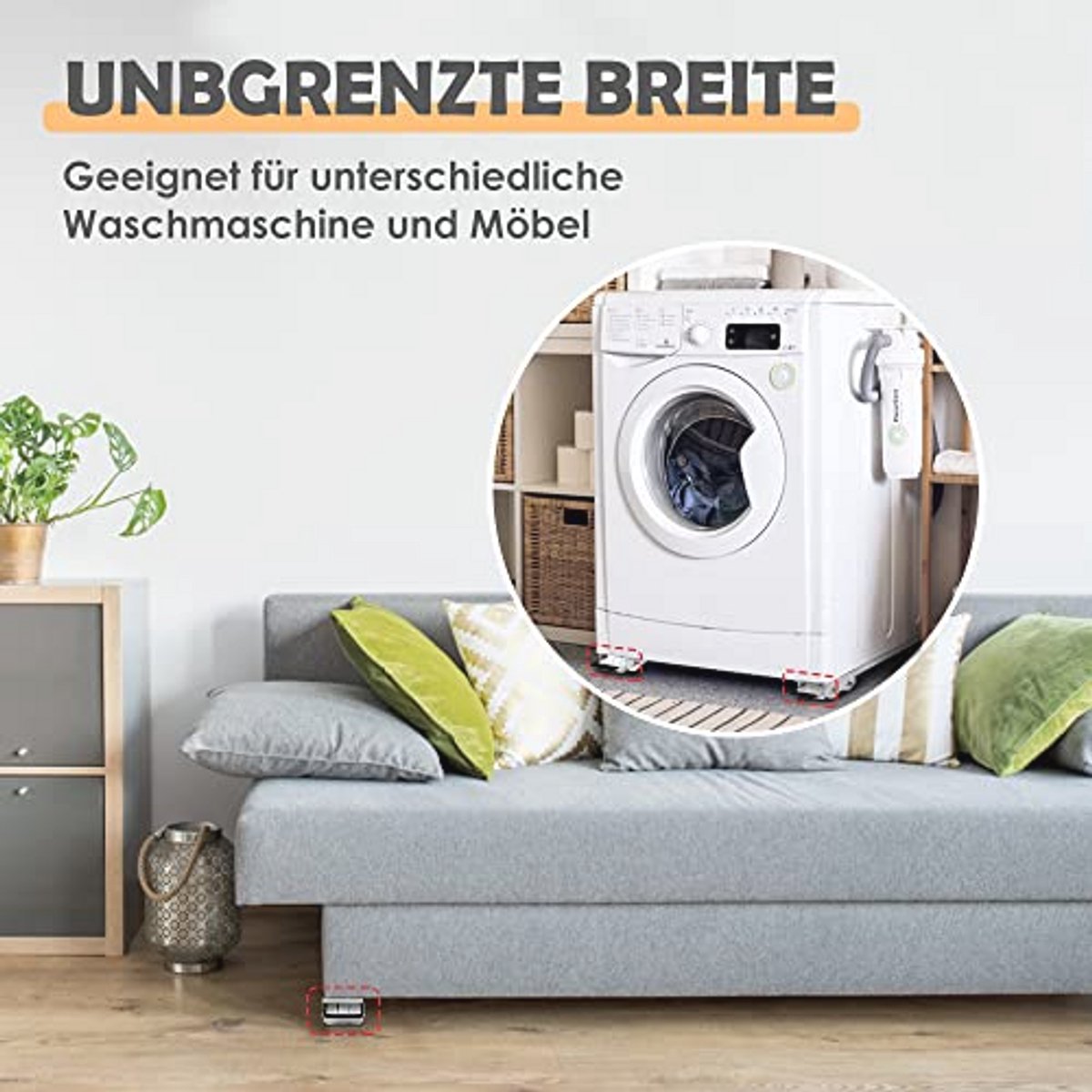 Set van 2 wasmachine-onderstellen met wielen, 300 kg draagkracht, meubelroller met remmen, ideaal voor vervoer van wasmachine, koelkast, droger, vaatwasser en meer