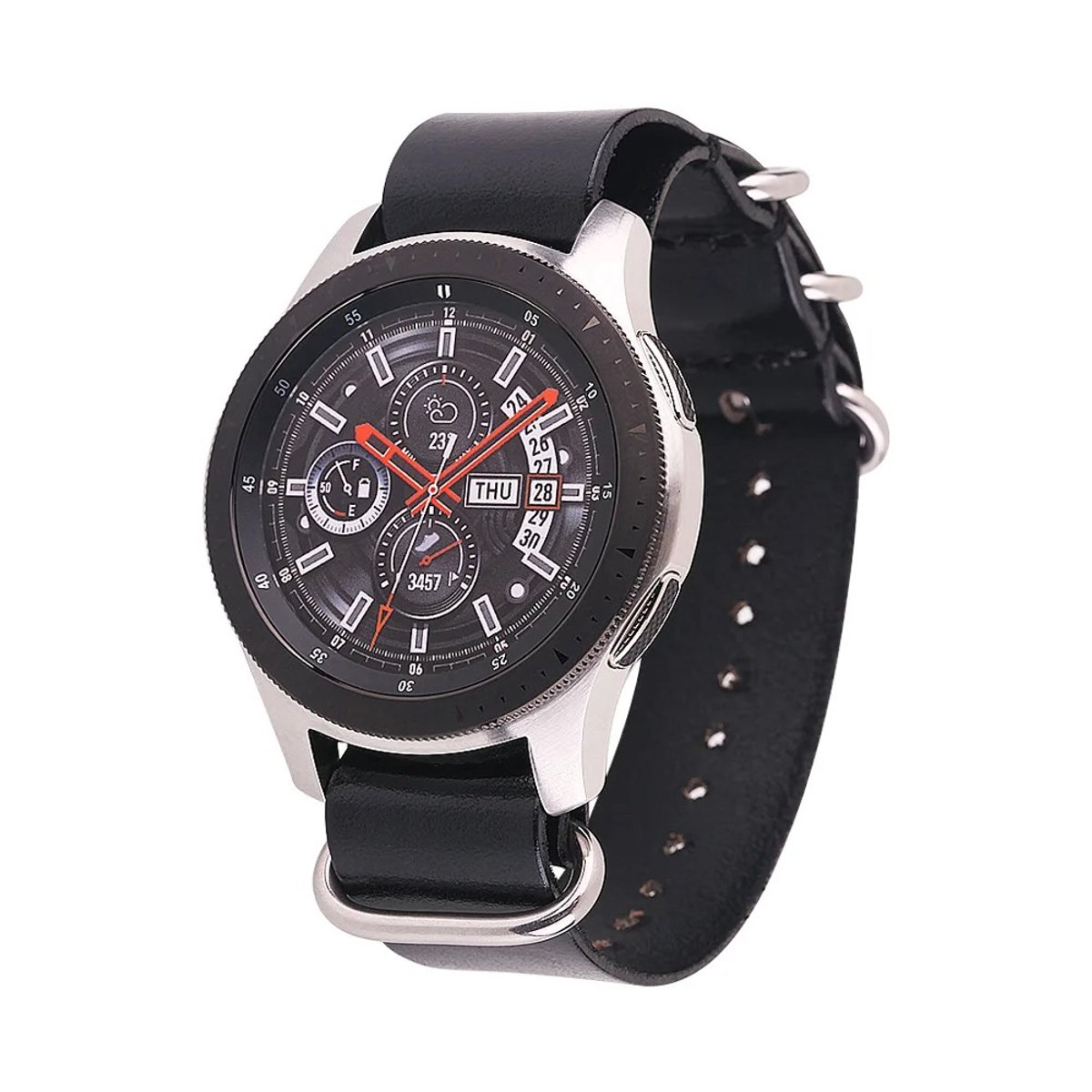 DrPhone HeritageOne - 20mm Leren Horlogeband - Premium Rundleer - Vintage Horlogeband met Zilveren Gesp - Zwart