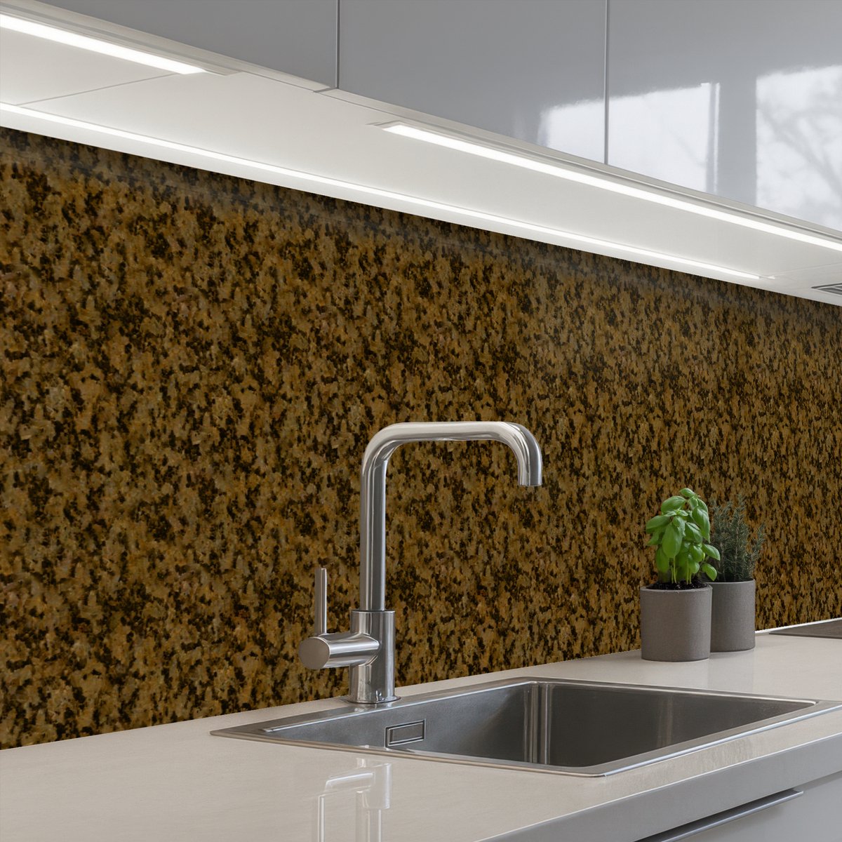 Keuken achterwand 400x60 cm - Spatscherm zelfklevend Bruin - Vlekken - Graniet print - Muurbeschermer - Spatwand fornuis