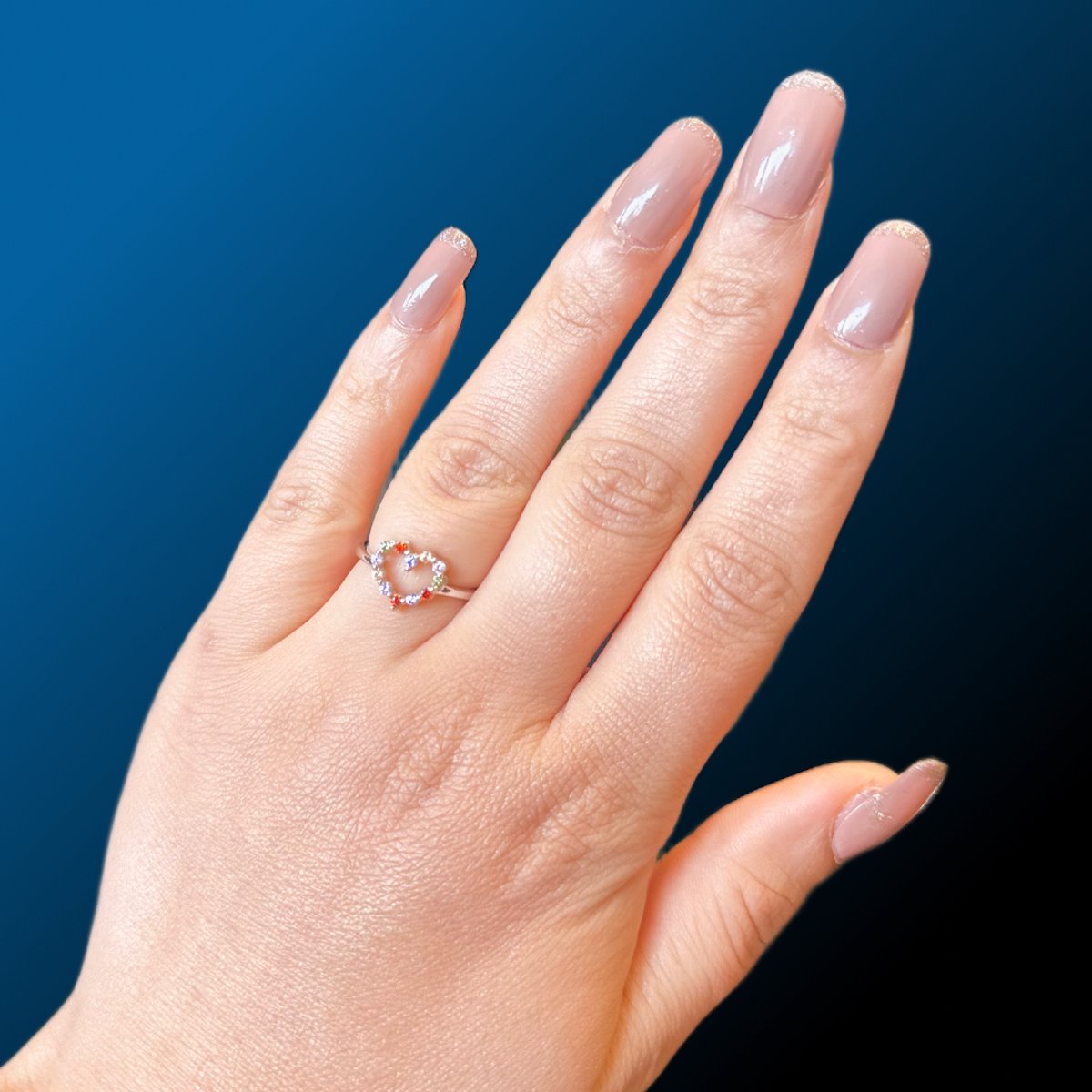 Zilveren 925 Hartvormige Ring Dames met Multikleur Zirkoon – Elegant en Romantisch Design