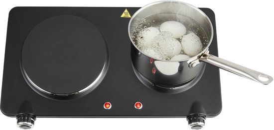 Inventum KP602B elektrische kookplaat 47 cm - 2-pits 15/18 cm - 1-fase plug en play - 7 standen - 750/1500 W - Vrijstaand - Zwart