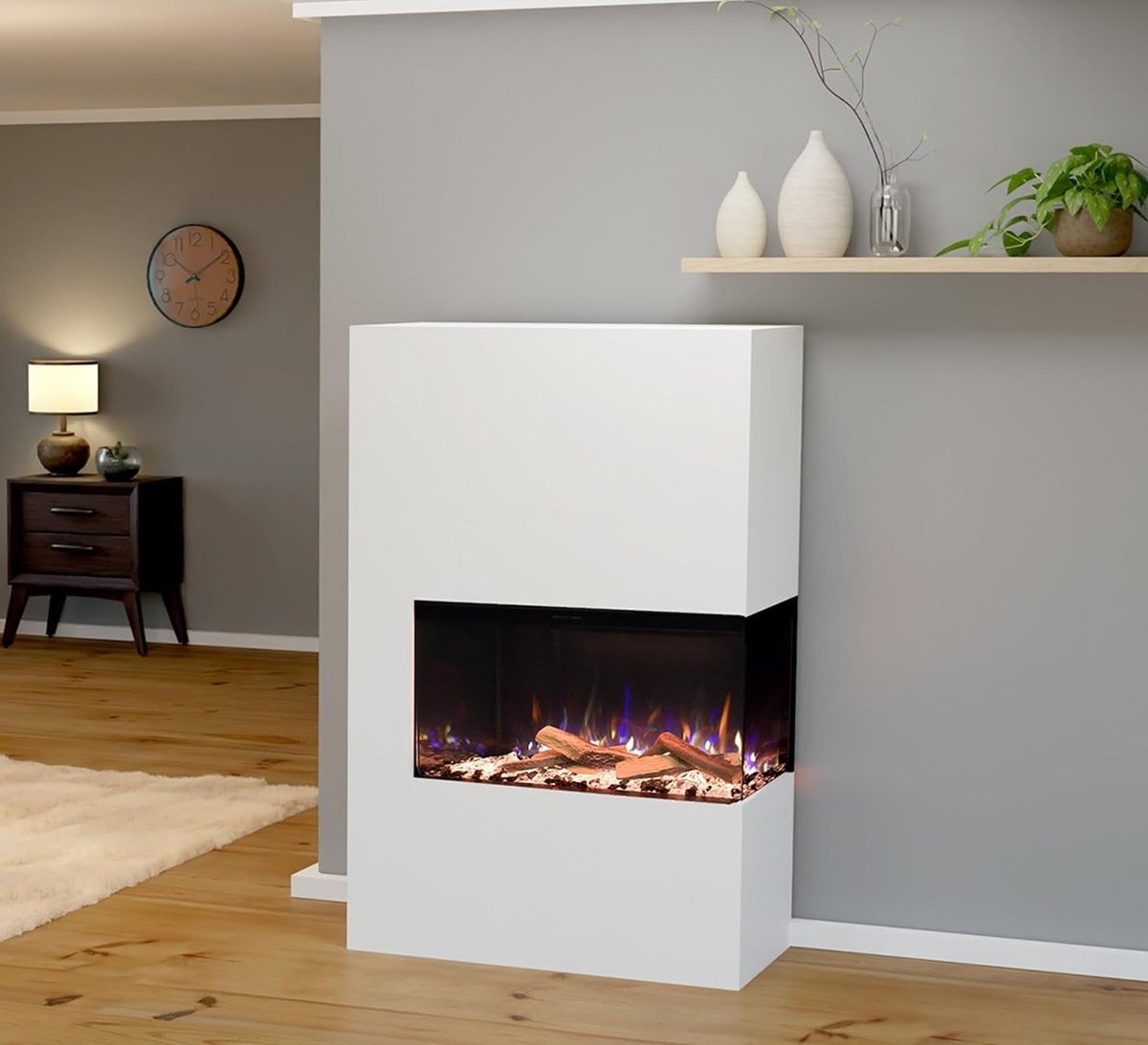 Staande Elektrische Haard TasalFurniture Portia – 3D Realistisch LED Vuur met Knisperend Effect, 1500W Verwarming, Timerfunctie, Modern Wit, Vrijstaand, Luxe Design 140x90x45 cm