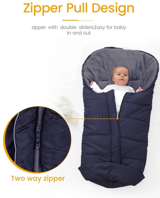 Universele voetenhoezen voor kinderwagens - Wintervoethoezen voor kinderwagens - Waterdicht en winddicht - Warme fleecevoering - Geschikt voor pasgeboren kinderwagens -97*44cm-Zwart van Merkloos — afbeelding 5