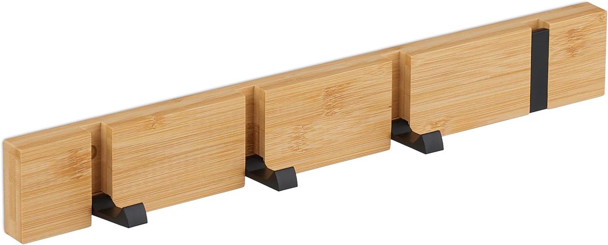 Homium Wandkapstok van bamboe 4 haken - hout - 40 cm - muurkapstok