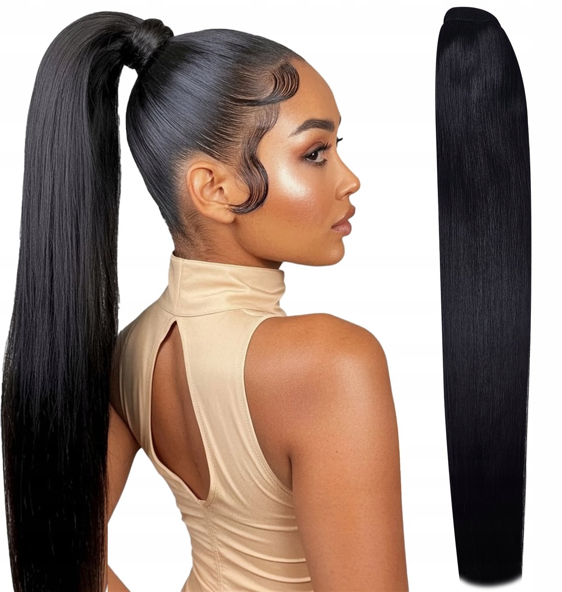 Synthetische Paardenstaart Clip-in Zwart Lang 70cm