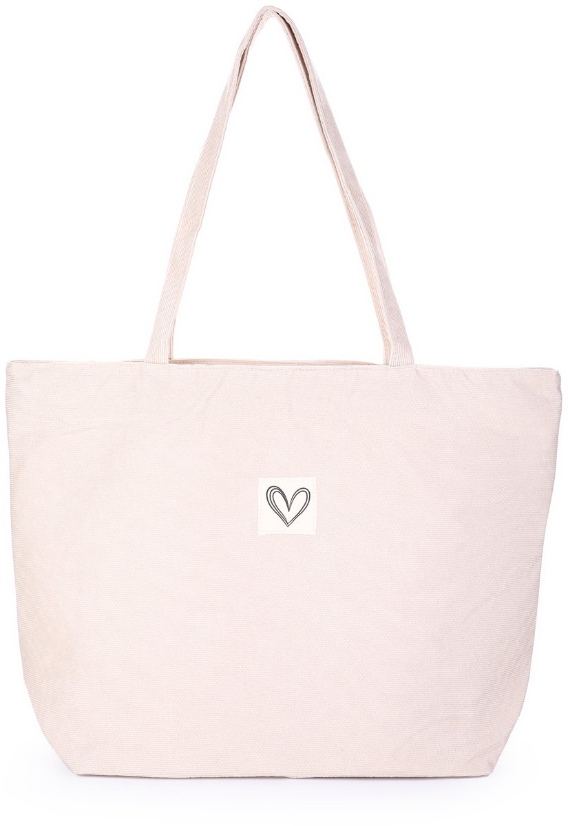 Shopper tas - Trendy draagtas - Corduroy - Beige - Rits - Handvaten