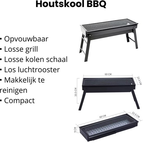 Tafel BBQ - Houtskool barbecue - Opvouwbare inkapbare ruime tafel BBQ voor camping reizen vakantie compact - opvouw inklap reis kolen BBQ van Moa. — afbeelding 5