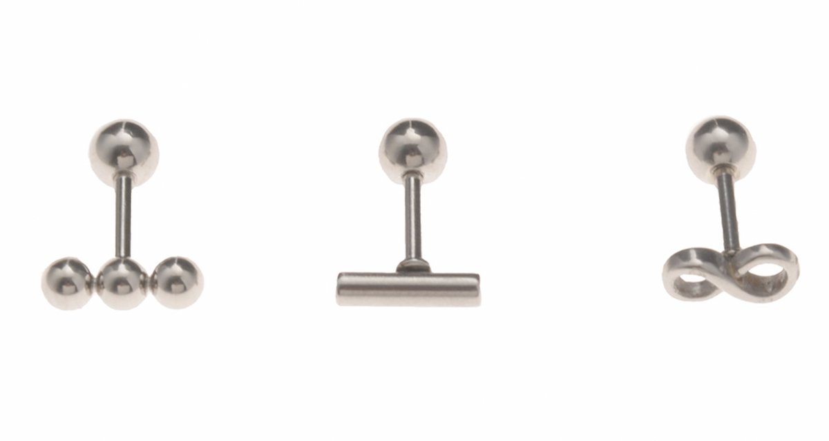 WeLoveSilver - zilverkleurige piercing set - chirurgisch staal - infinity