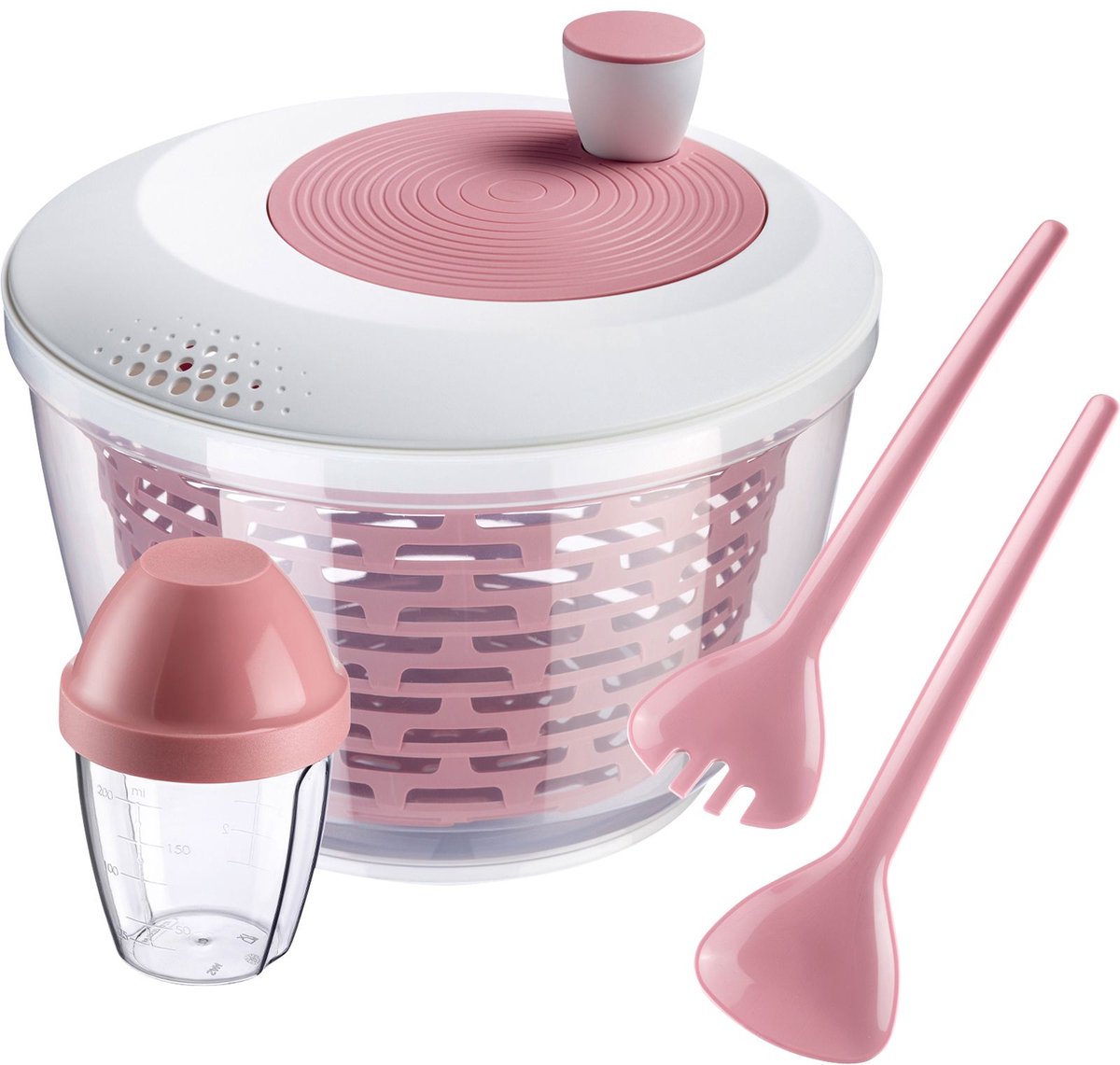 Westmark Slacentrifugeset met saladebestek en dressingshaker, roze, 2430AO6P
