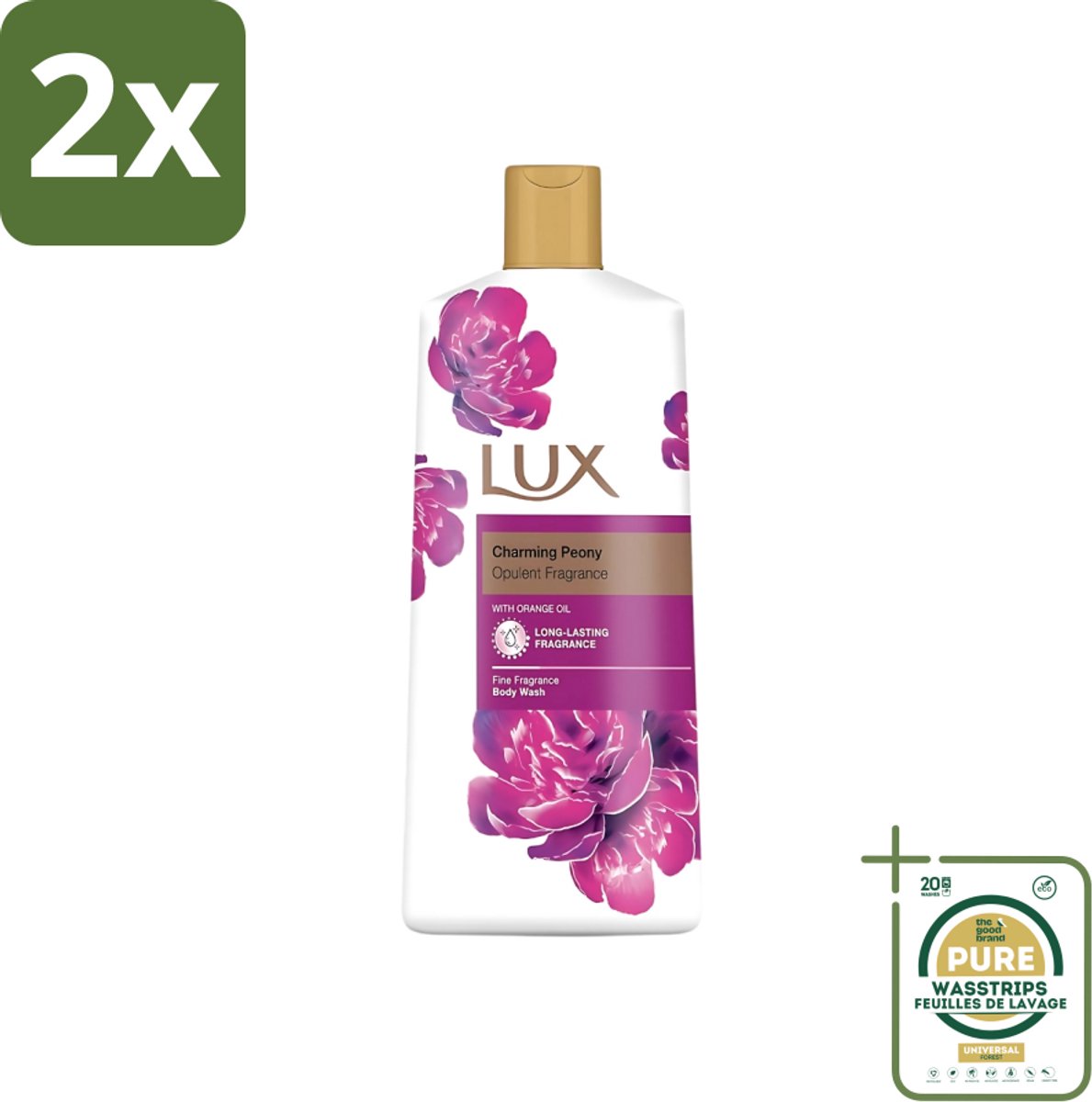 Lux - Body Wash - Charming Peony - Verzorgende Douchegel - Langdurend - 600 ml - Voordeelverpakking - 2 stuks - Verzorgende douchegel - Langdurige geur