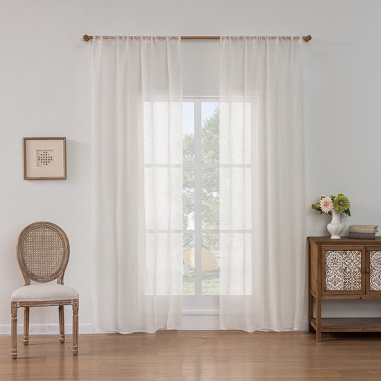 Rideaux voile slub aspect lin avec œillets pour salon chambre à coucher moderne boho rideau naturel semi-transparent rideau à œillets transparent, 132 x 160 cm