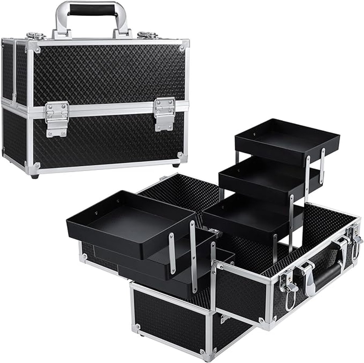 Beautycase Antraciet – Cosmeticakoffer met Slot – Aluminium/MDF, Waterafstotend – Compact 30,5×18×22,5 cm