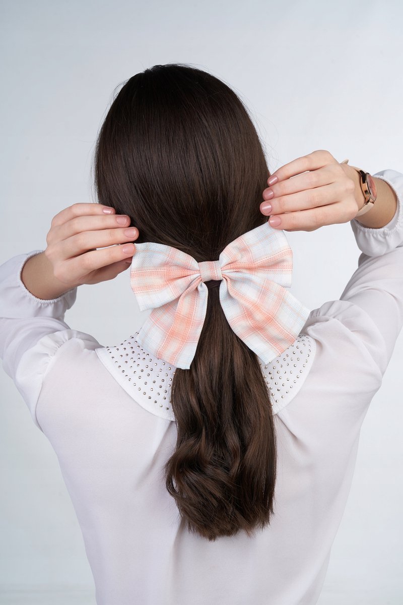 Grote geruite strike haarclip - Automatische clip voor dames