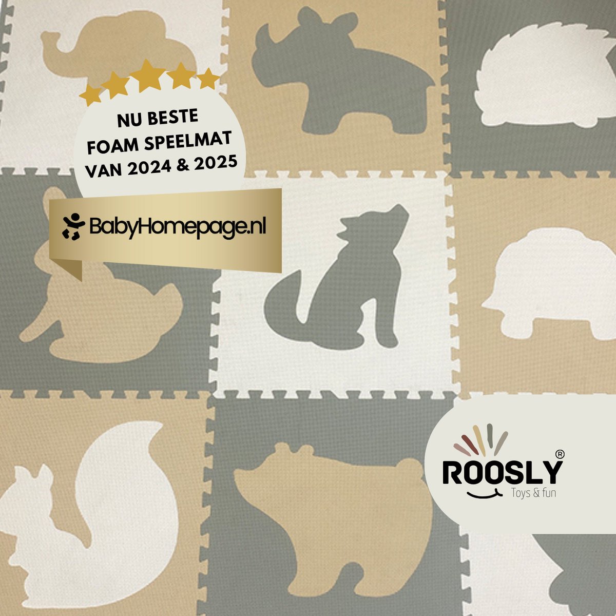 Roosly Speelmat Baby - Speelkleed Baby - babygym - kruipmat - playmat - Foam vloerpuzzel 180 x 180 cm - Inclusief Opbergtas - speelgoed - Veilig & Zacht - Pastel beige & groen — afbeelding 7