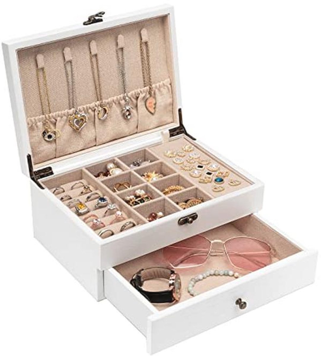 Rustieke Houten Sieradendoos voor Vrouwen - Organisator voor Oorbellen, Ringen, Kettingen en Armbanden