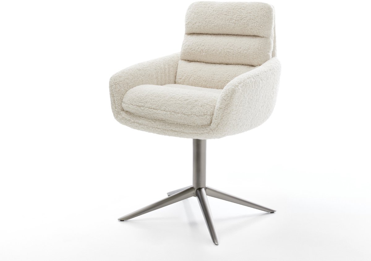 Eetkamerstoel Abelia-Flex met armleuning kruispoot grafiet teddy beige 360° draaibaar rock