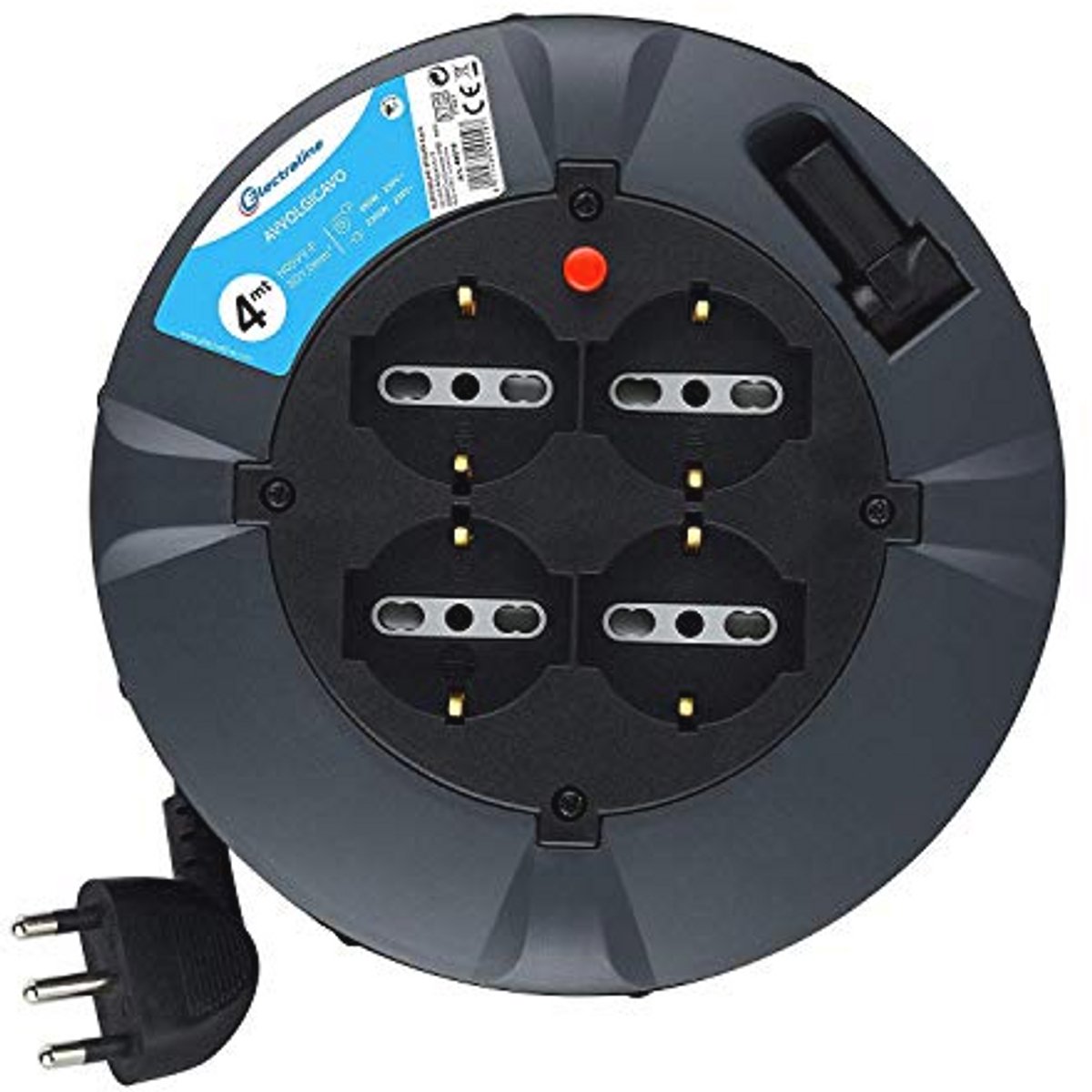 Verlengkabel met Kabelopwikkeling - 4 m, 4 Multifunctionele Stopcontacten, Ruimtebesparend en Compact