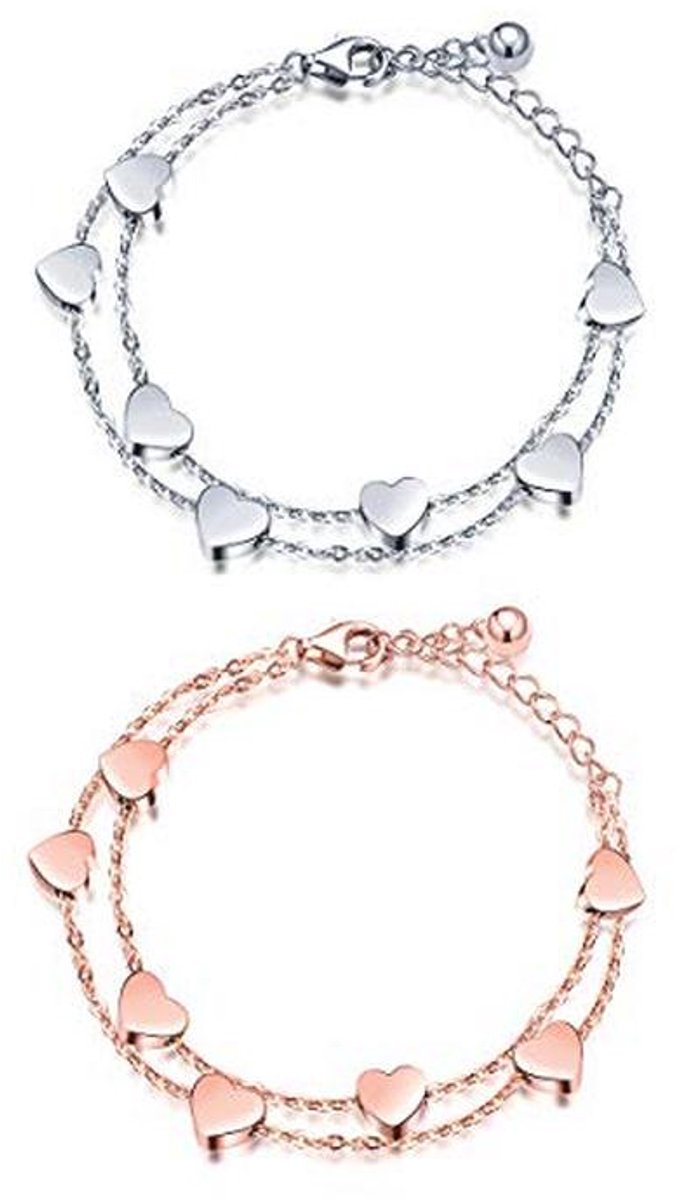 Vrouwenarmband met Hart Design in Roestvrij Staal - Dubbele Ketting voor Dames en Meisjes