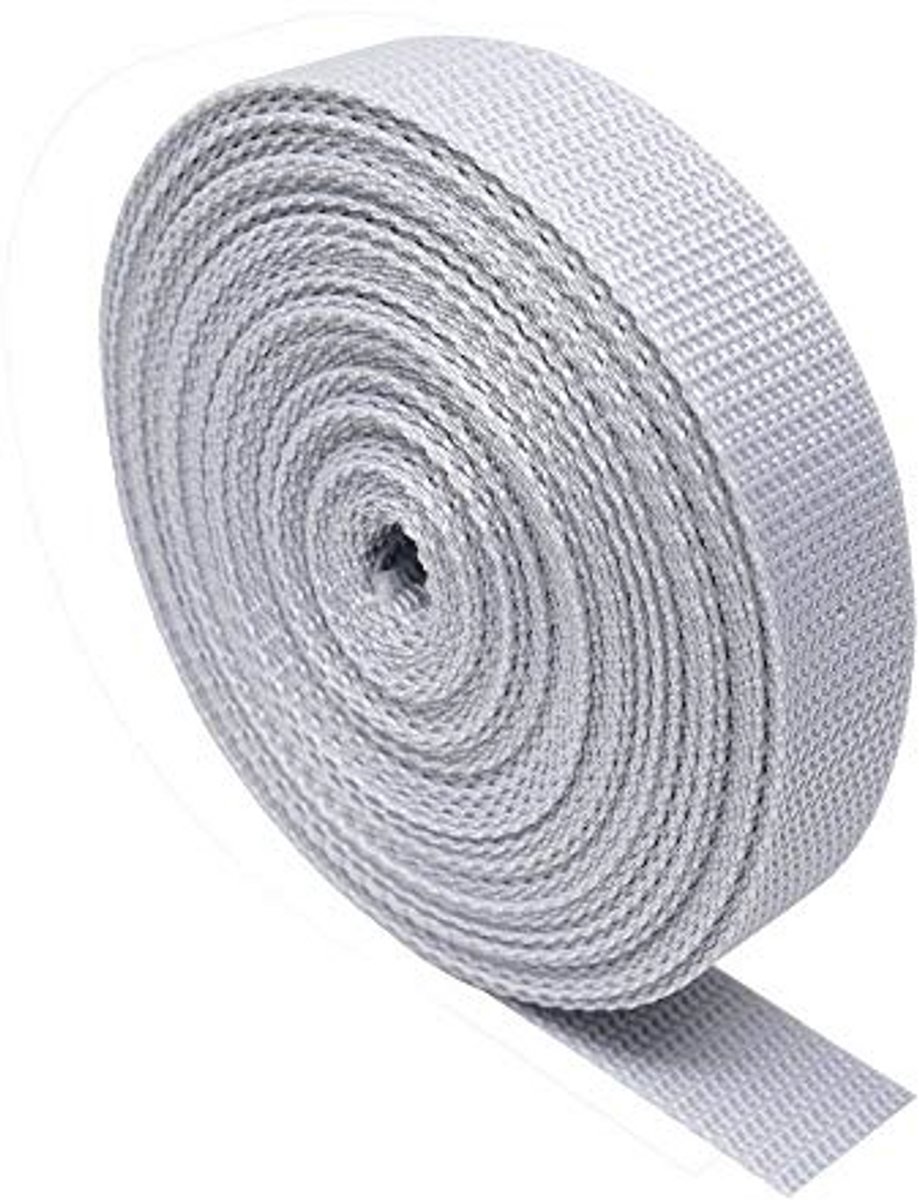 Stevige geweven band - 5 meter - geschikt voor rugzakken, bagage en riemen (lichtgrijs, 20 mm)