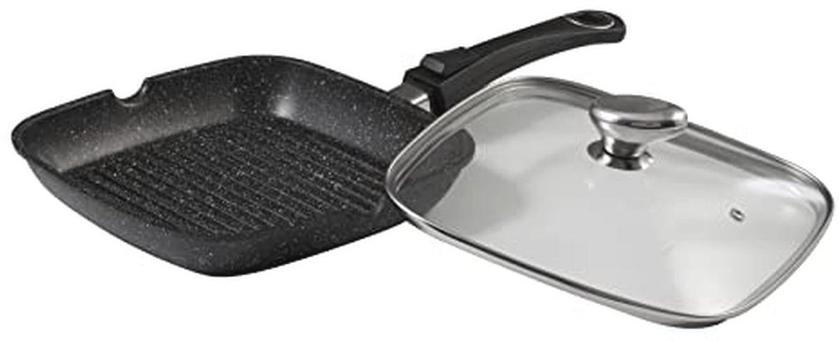 Imitatiesteen Grillpan met Glazen Deksel 24 x 24 cm